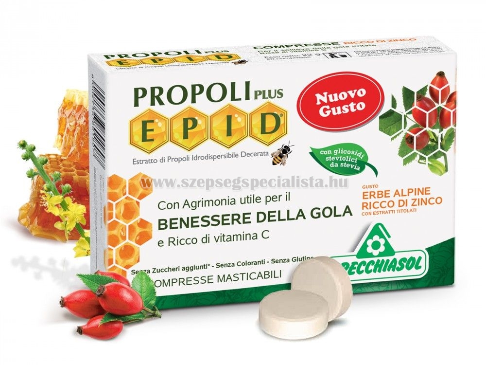 Specchiasol EPID Propolisz szopogatós tabletta Alpesi növényekkel, cinkkel.